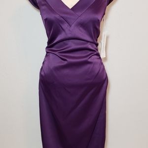 Purple fitted Dress with side ruching